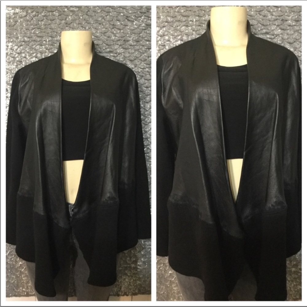 Alice + Olivia Aaralyn Wool/Lamb Leather Draped Cardigan Size M - Picture 3 of 5